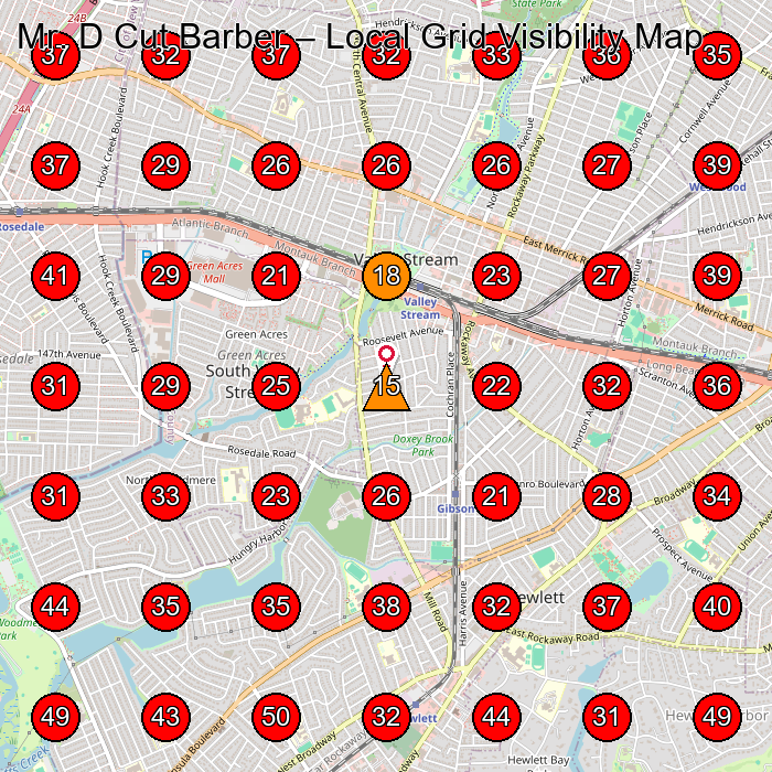 Mr. D Cut Barber GeoGrid visibility map for Barber Shop in Lynbrook